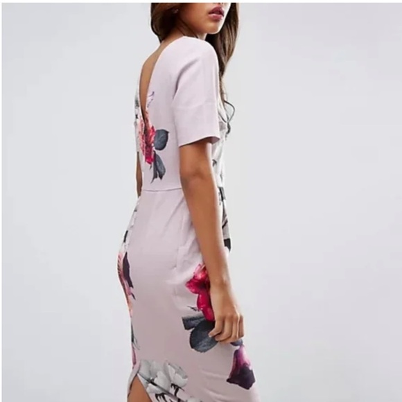 ASOS Petite Floral Sheath Dress V Back Purple Size US 2 XS - Picture 3 of 13